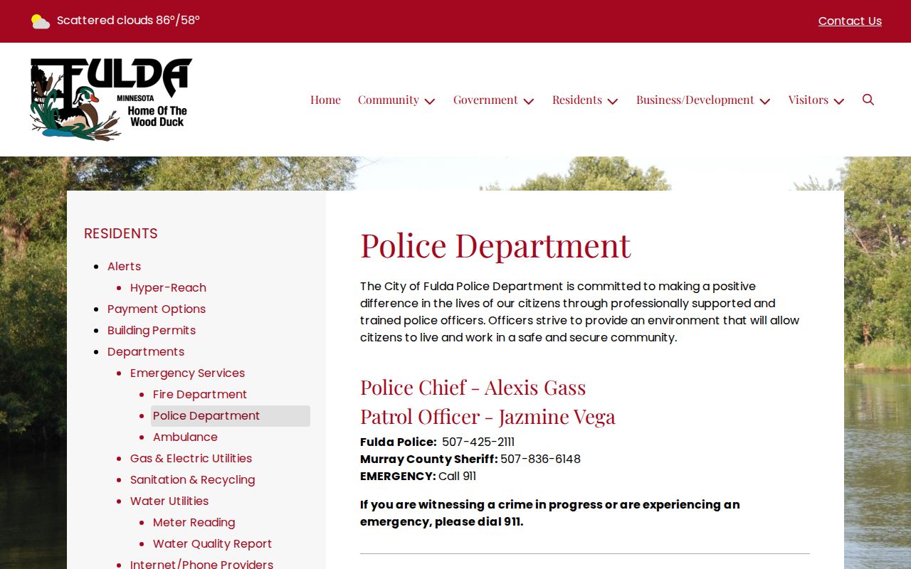 Murray County Fulda Police Department official arrest-record contact
