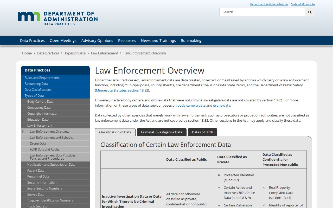 Murray County booking record classification reference from Minnesota law-enforcement data overview