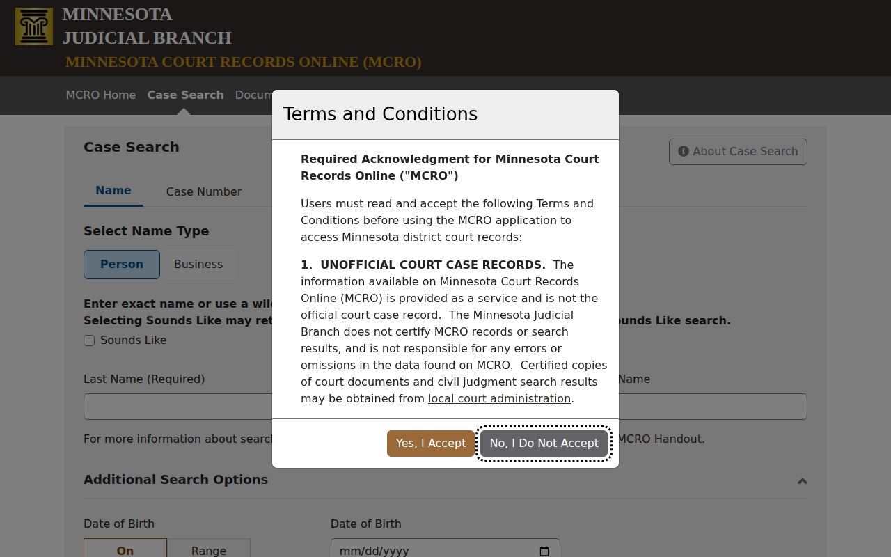 Murray County warrant verification reference through Minnesota public case search