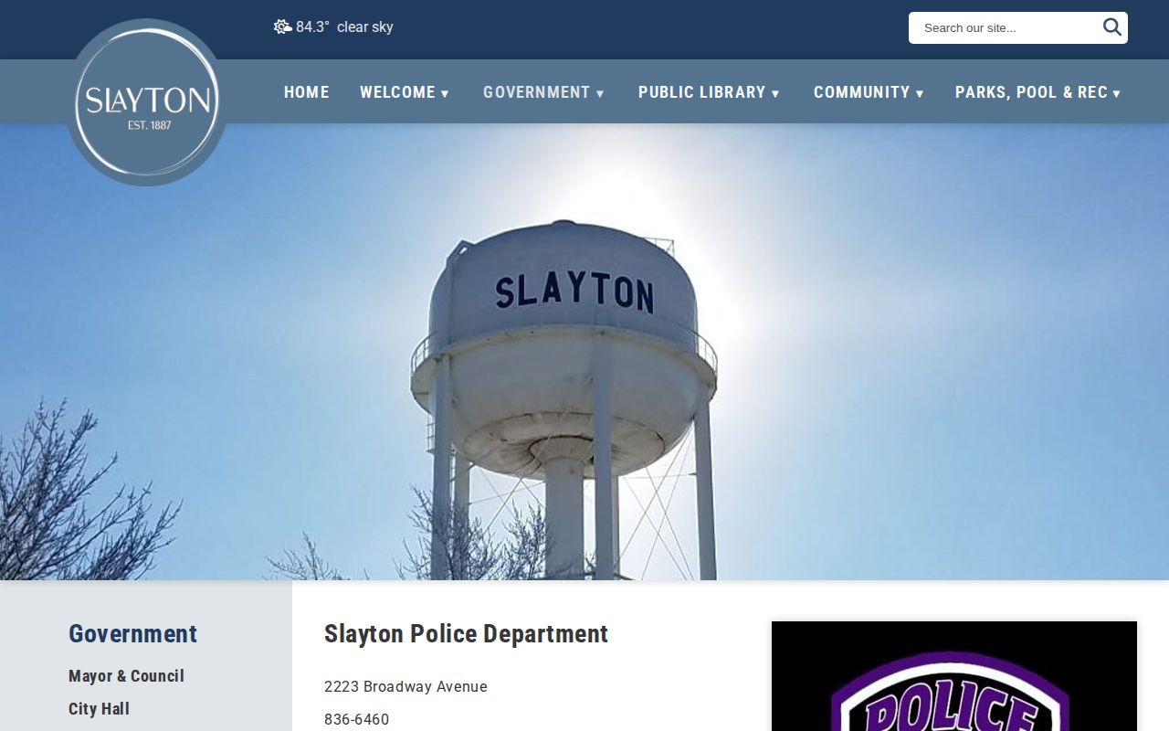 Slayton Police Department official contact page for Slayton arrest records